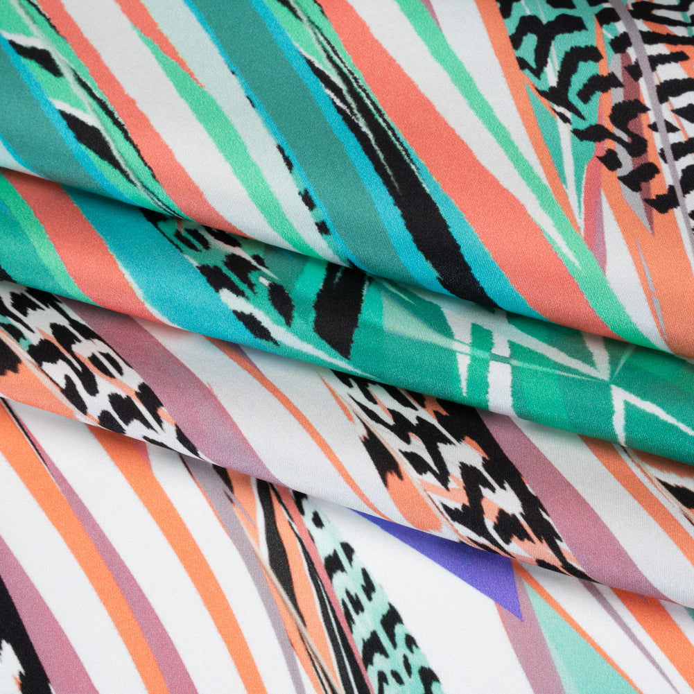 Silk Charmeuse Panel 16MM, Made in Italy - Turquoise, Mint and Coral Pink Fanning Feathers Silk Charmeuse Panel 16MM, Made in Italy - Turquoise, Mint and Coral Pink Fanning Feathers