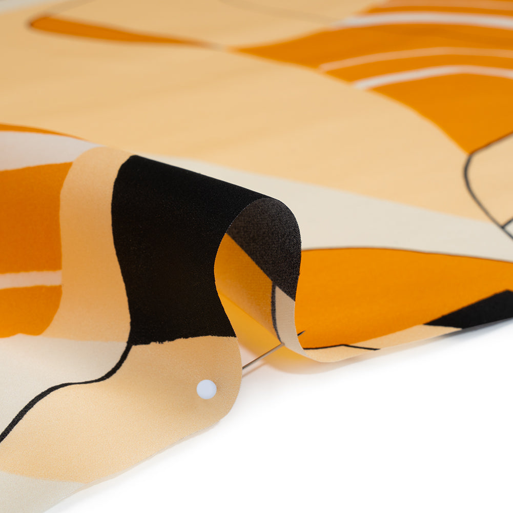 Heavy Silk Satin-Faced Organza, Made in Italy - Off White, Golden Yellow and Black Abstract Heavy Silk Satin-Faced Organza, Made in Italy - Off White, Golden Yellow and Black Abstract