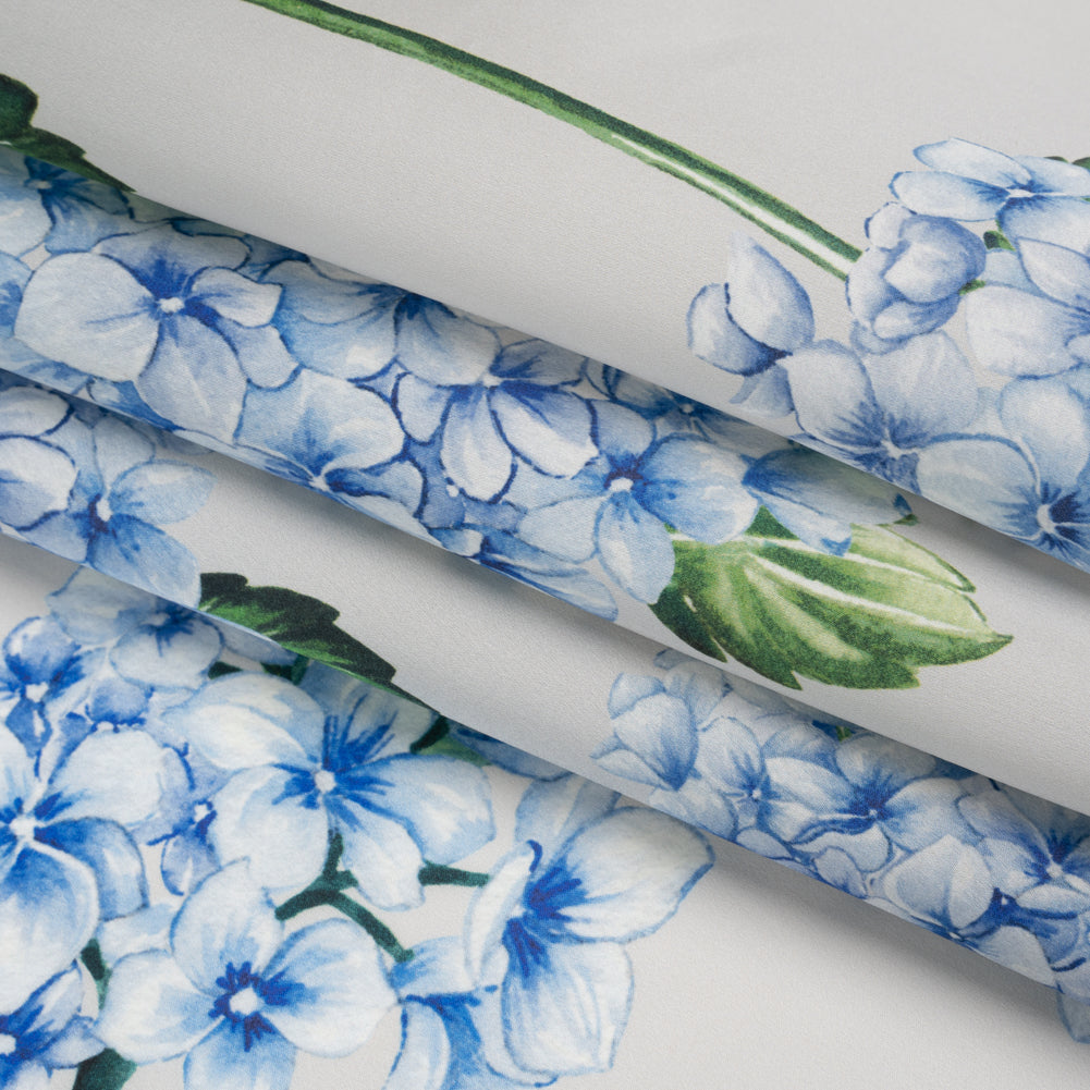 Heavy Silk Satin-Faced Organza, Made in Italy - Pale Gray, Blue and Green Hydrangeas Heavy Silk Satin-Faced Organza, Made in Italy - Pale Gray, Blue and Green Hydrangeas