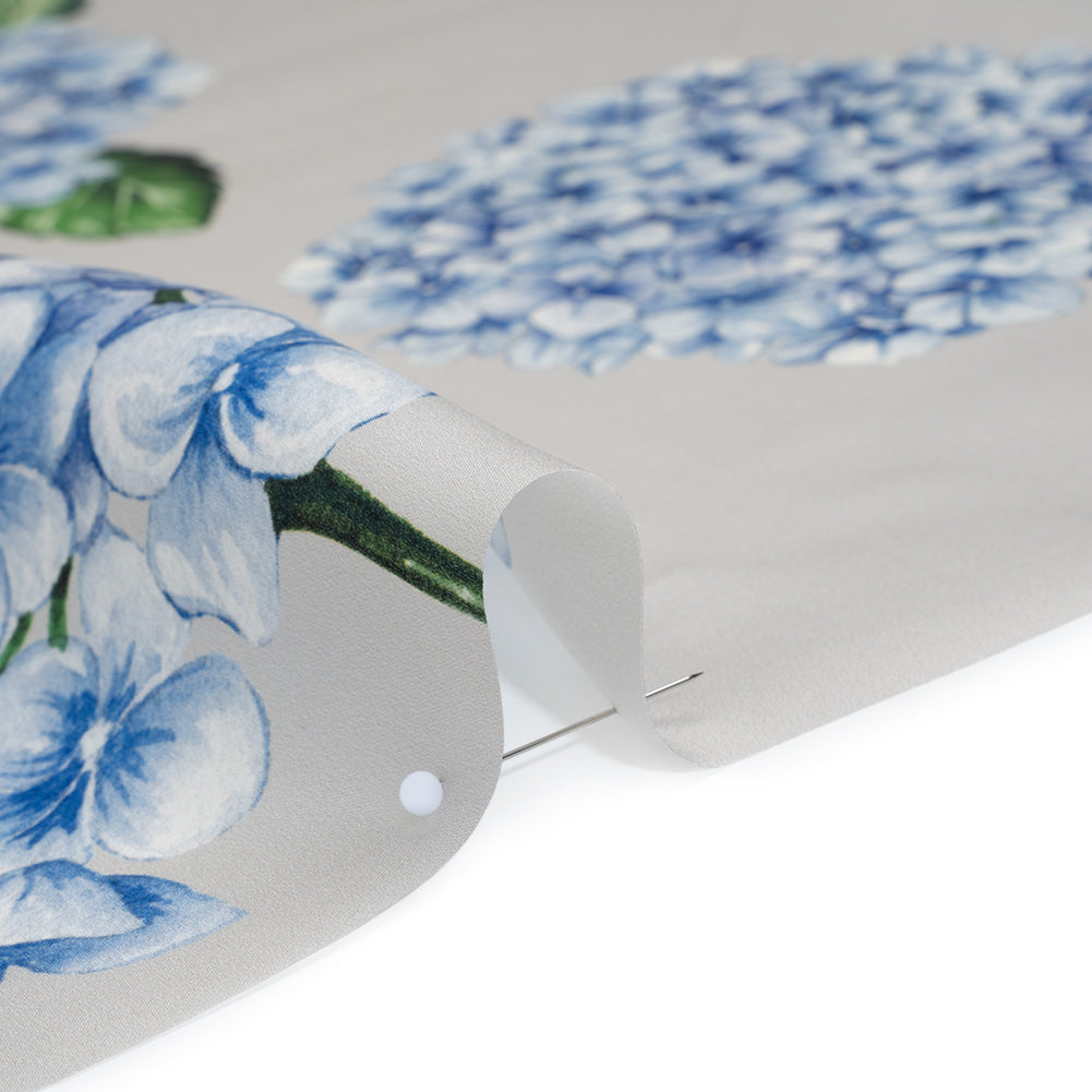 Heavy Silk Satin-Faced Organza, Made in Italy - Pale Gray, Blue and Green Hydrangeas Heavy Silk Satin-Faced Organza, Made in Italy - Pale Gray, Blue and Green Hydrangeas