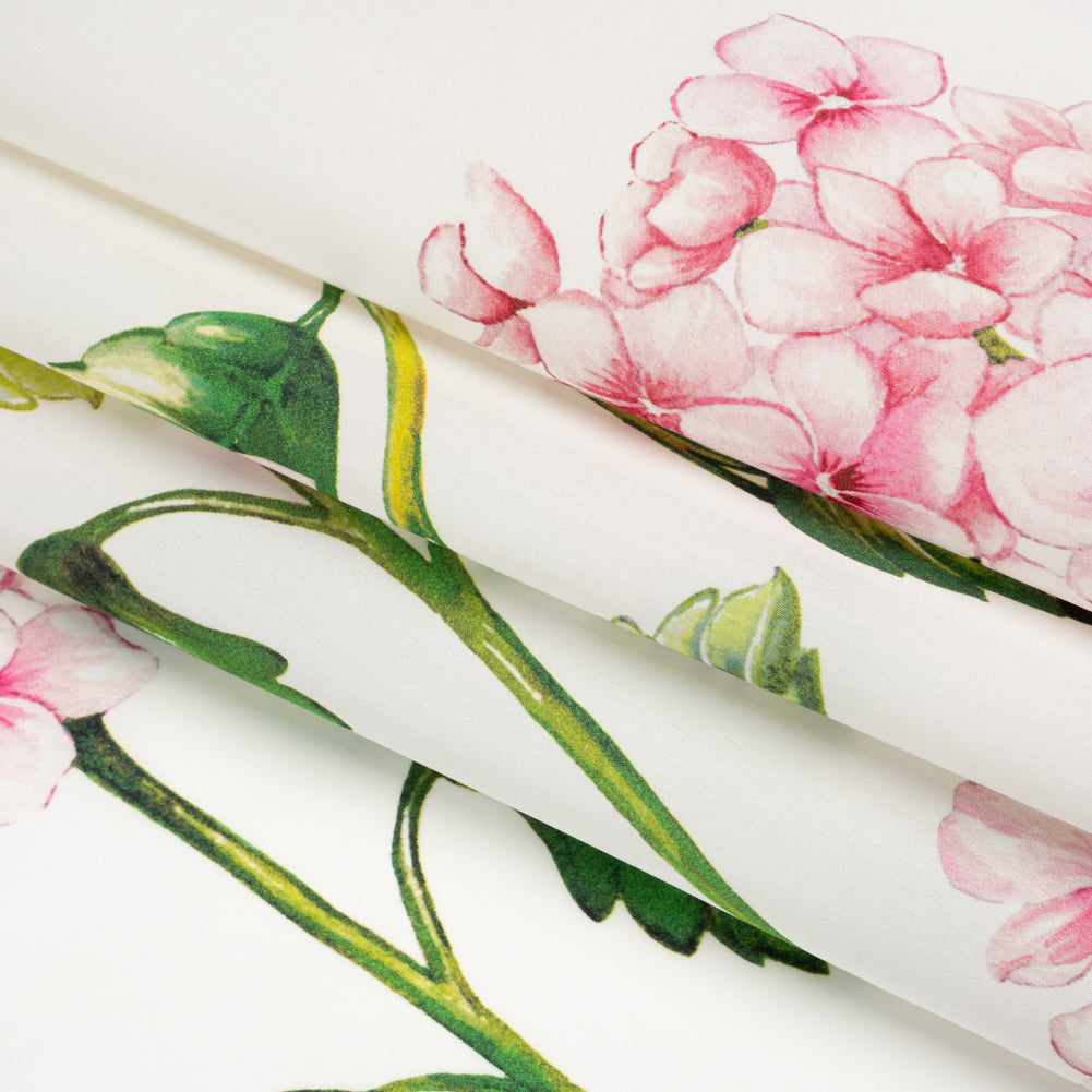 Heavy Silk Satin-Faced Organza, Made in Italy - White, Pink and Green Hydrangeas Heavy Silk Satin-Faced Organza, Made in Italy - White, Pink and Green Hydrangeas
