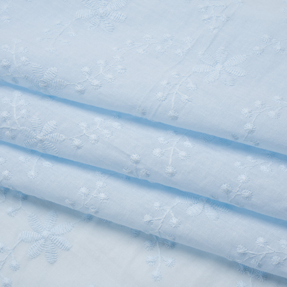 Embroidered Eyelet Cotton Voile - Pale Aqua Flowers on Branches - Naomi Collection Embroidered Eyelet Cotton Voile - Pale Aqua Flowers on Branches - Naomi Collection