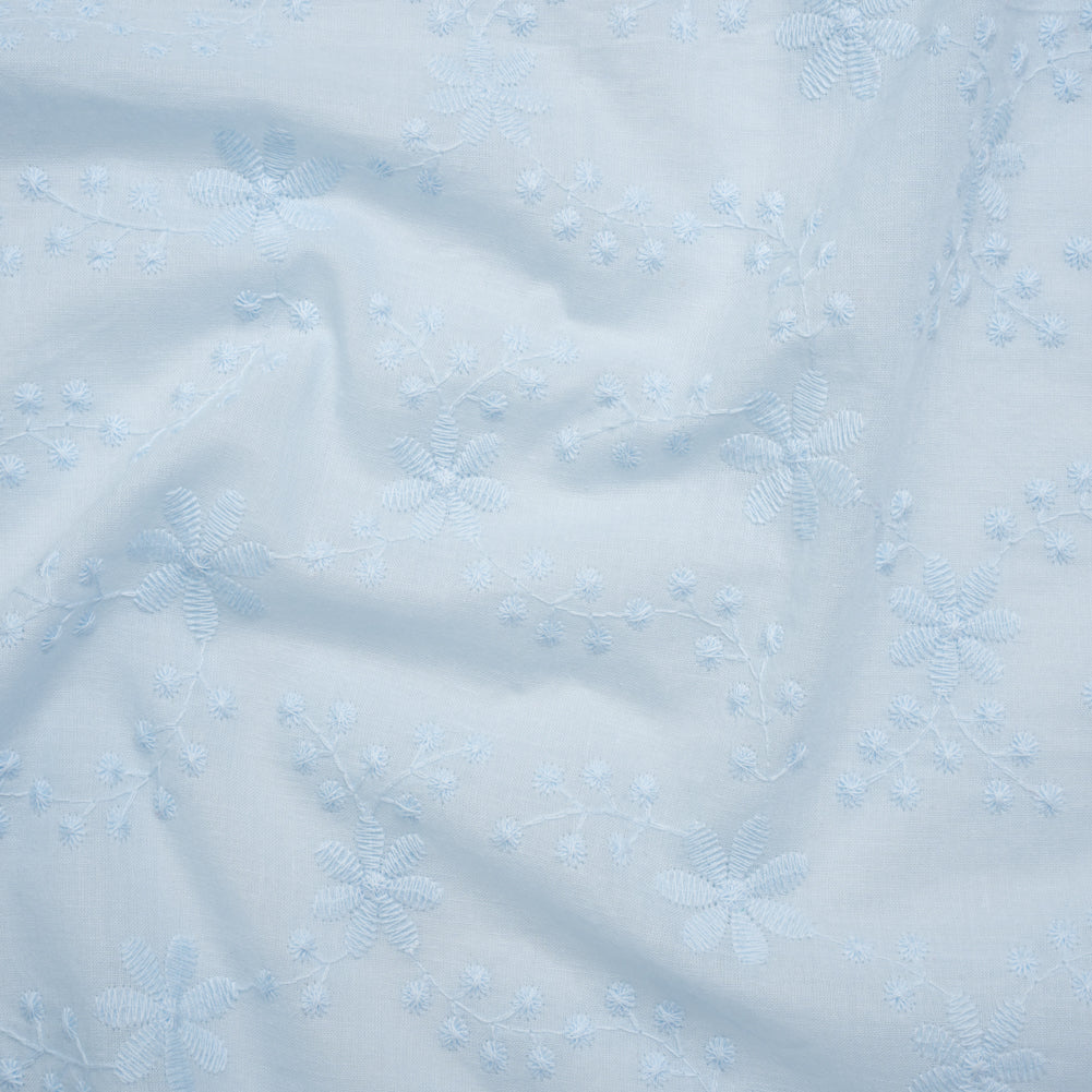 Embroidered Eyelet Cotton Voile - Pale Aqua Flowers on Branches - Naomi Collection Embroidered Eyelet Cotton Voile - Pale Aqua Flowers on Branches - Naomi Collection