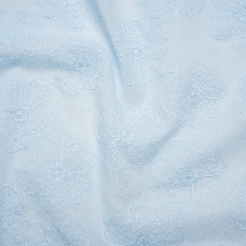 Embroidered Eyelet Cotton Voile - Pale Aqua Big Tossed Flowers - Naomi Collection Embroidered Eyelet Cotton Voile - Pale Aqua Big Tossed Flowers - Naomi Collection