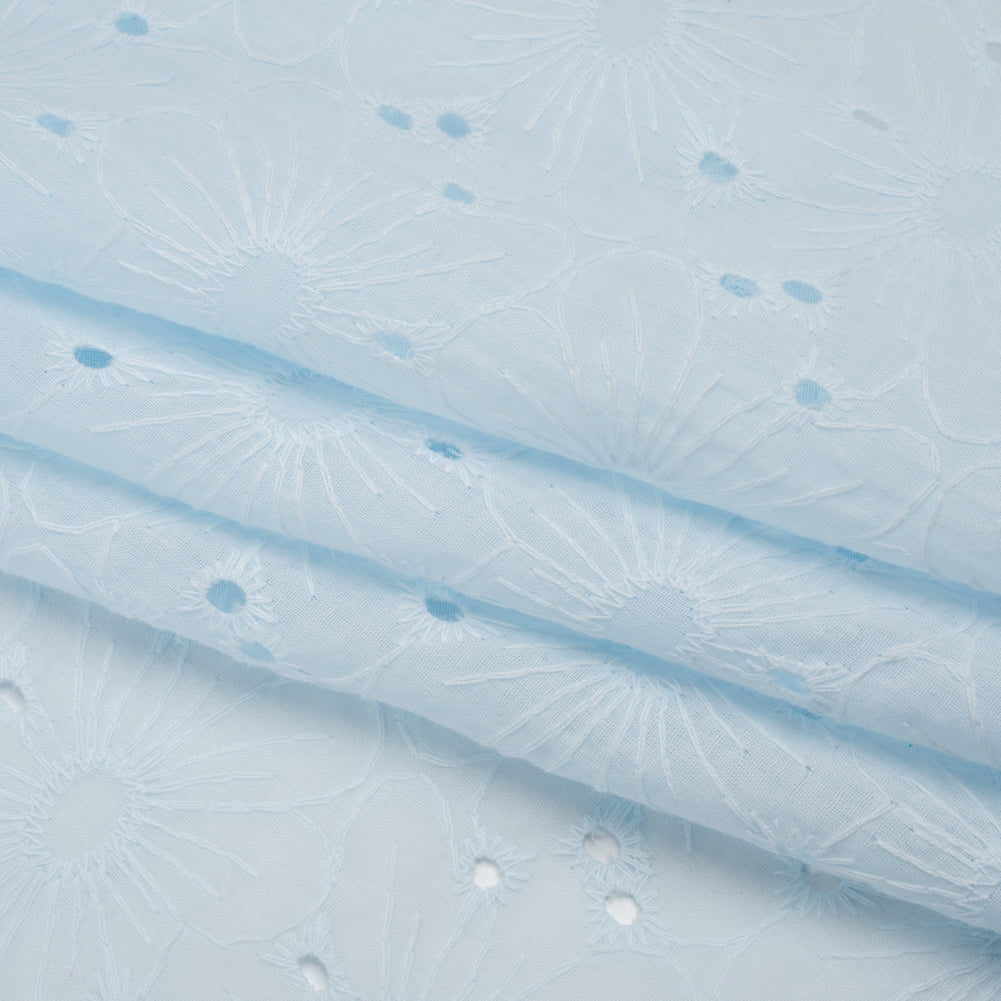 Embroidered Eyelet Cotton Voile - Pale Aqua All-Over Flowers - Naomi Collection Embroidered Eyelet Cotton Voile - Pale Aqua All-Over Flowers - Naomi Collection