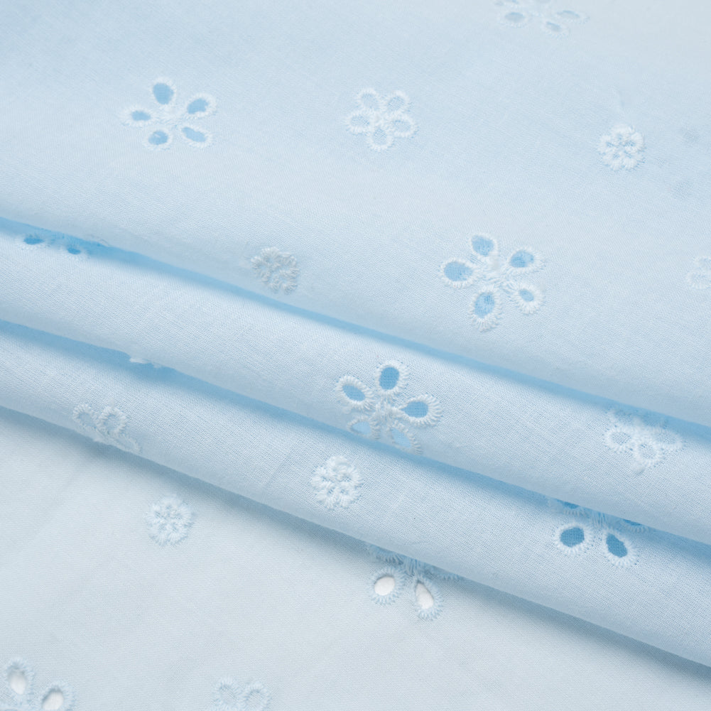 Embroidered Eyelet Cotton Voile - Pale Aqua Floating Flowers - Naomi Collection Embroidered Eyelet Cotton Voile - Pale Aqua Floating Flowers - Naomi Collection