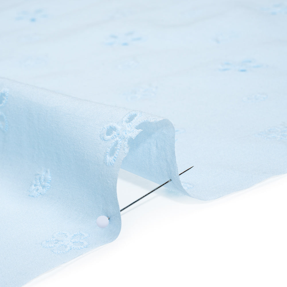 Embroidered Eyelet Cotton Voile - Pale Aqua Floating Flowers - Naomi Collection Embroidered Eyelet Cotton Voile - Pale Aqua Floating Flowers - Naomi Collection