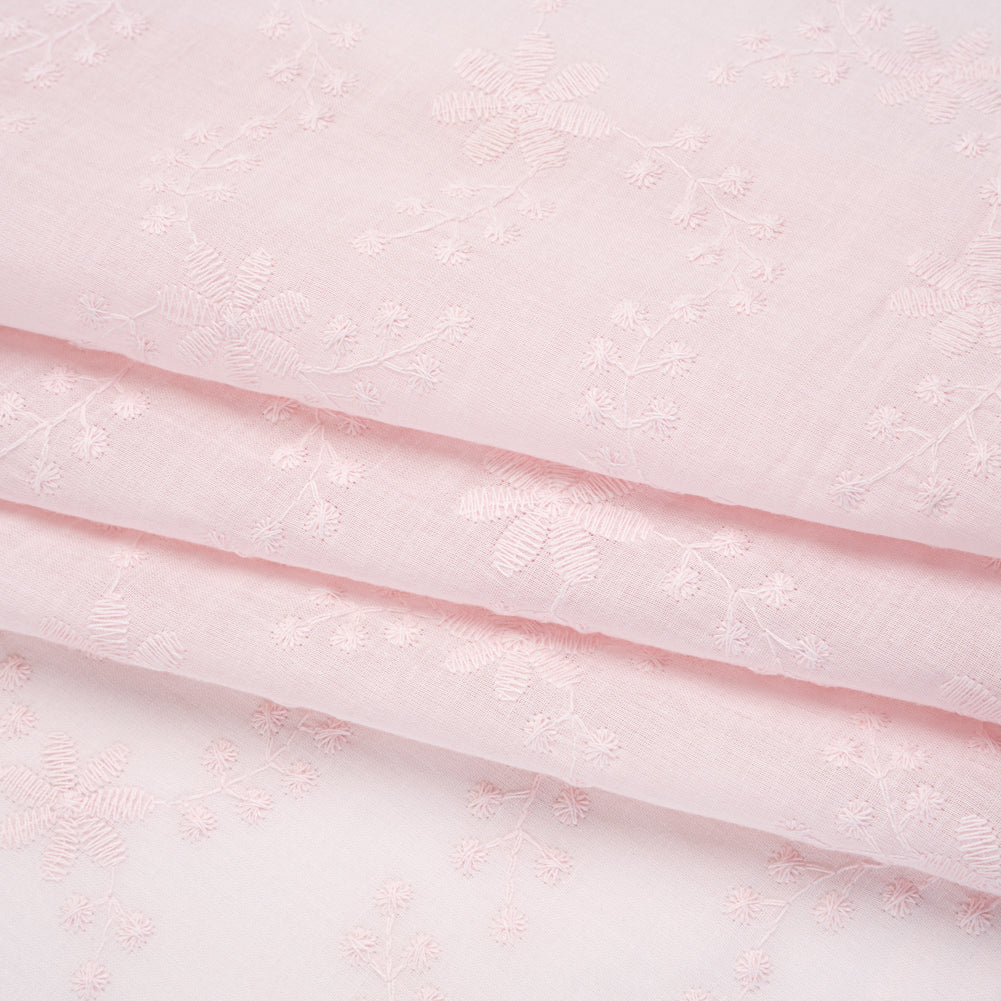 Embroidered Eyelet Cotton Voile - Baby Pink Flowers on Branches - Naomi Collection Embroidered Eyelet Cotton Voile - Baby Pink Flowers on Branches - Naomi Collection