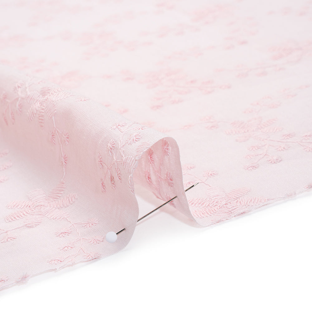 Embroidered Eyelet Cotton Voile - Baby Pink Flowers on Branches - Naomi Collection Embroidered Eyelet Cotton Voile - Baby Pink Flowers on Branches - Naomi Collection