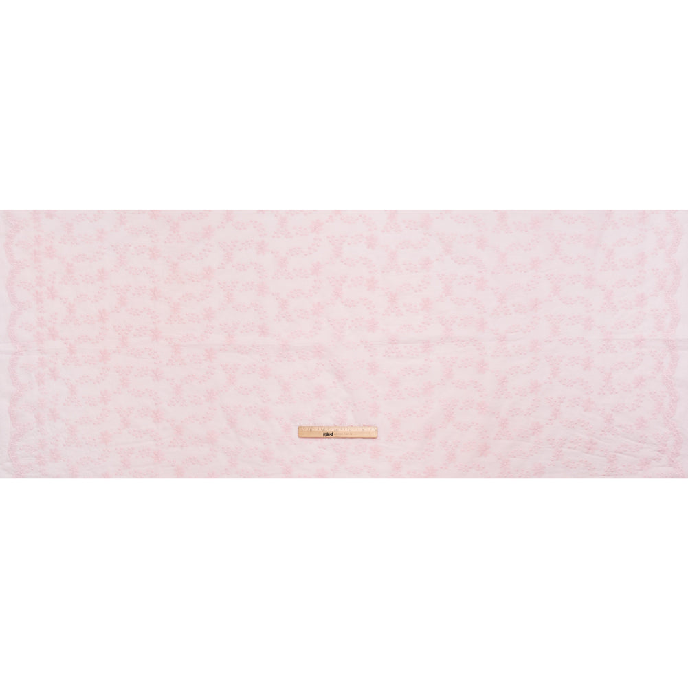 Embroidered Eyelet Cotton Voile - Baby Pink Flowers on Branches - Naomi Collection Embroidered Eyelet Cotton Voile - Baby Pink Flowers on Branches - Naomi Collection