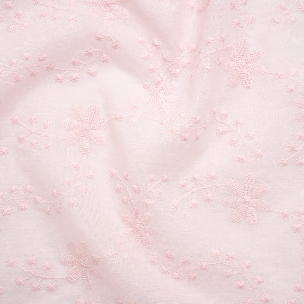 Embroidered Eyelet Cotton Voile - Baby Pink Flowers on Branches - Naomi Collection Embroidered Eyelet Cotton Voile - Baby Pink Flowers on Branches - Naomi Collection