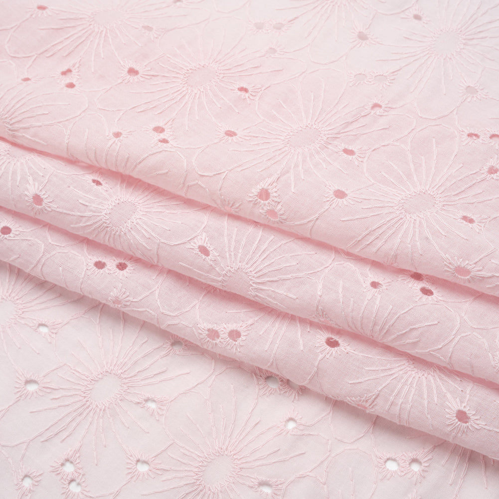 Embroidered Eyelet Cotton Voile - Baby Pink All-Over Flowers - Naomi Collection Embroidered Eyelet Cotton Voile - Baby Pink All-Over Flowers - Naomi Collection