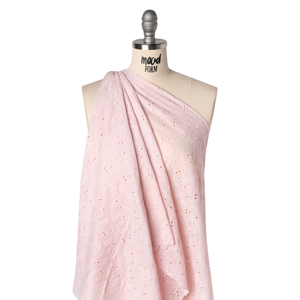 Embroidered Eyelet Cotton Voile - Baby Pink All-Over Flowers - Naomi Collection Embroidered Eyelet Cotton Voile - Baby Pink All-Over Flowers - Naomi Collection