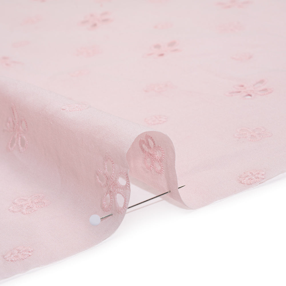 Embroidered Eyelet Cotton Voile - Baby Pink Floating Flowers - Naomi Collection Embroidered Eyelet Cotton Voile - Baby Pink Floating Flowers - Naomi Collection