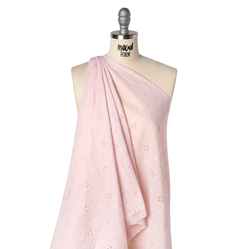 Embroidered Eyelet Cotton Voile - Baby Pink Floating Flowers - Naomi Collection Embroidered Eyelet Cotton Voile - Baby Pink Floating Flowers - Naomi Collection