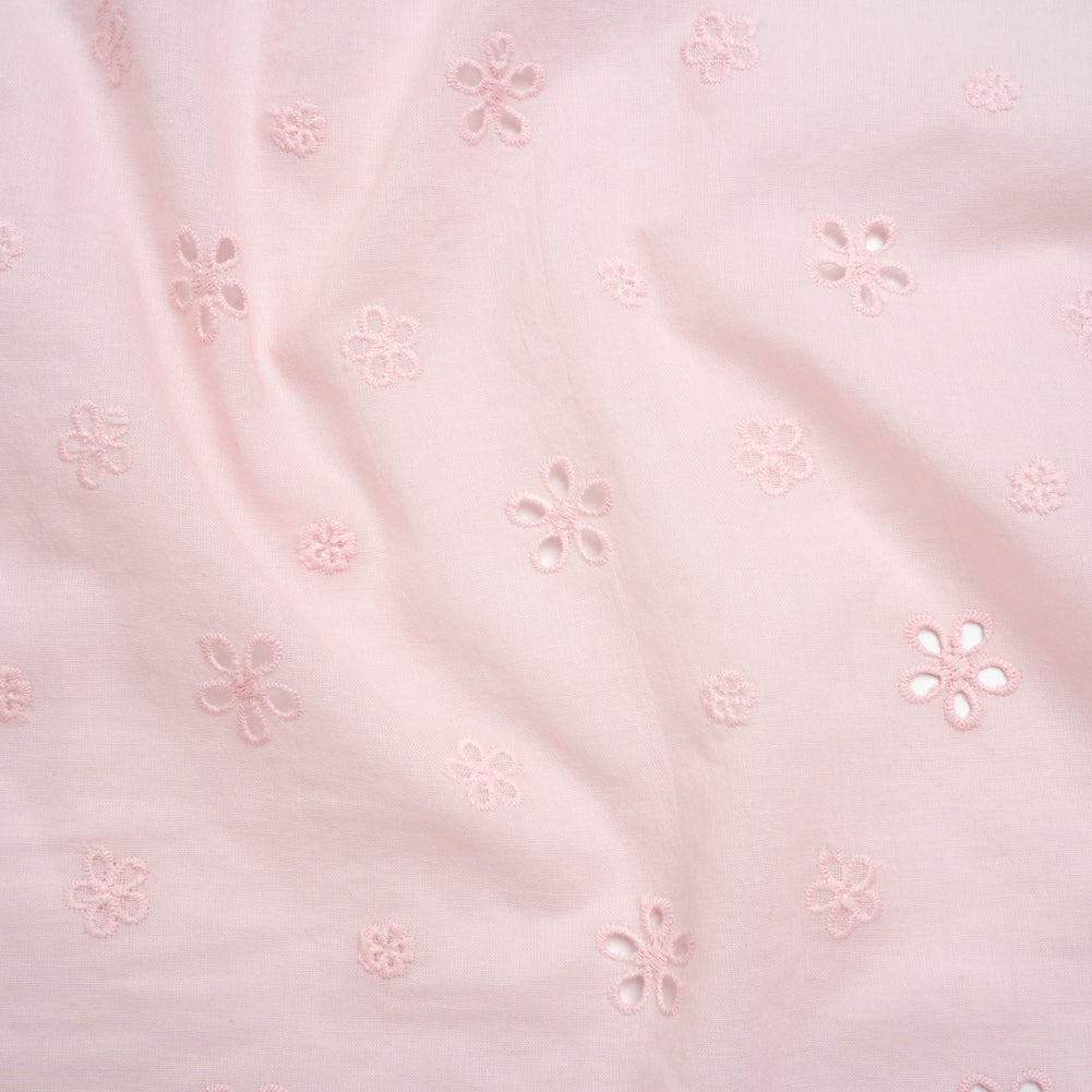 Embroidered Eyelet Cotton Voile - Baby Pink Floating Flowers - Naomi Collection Embroidered Eyelet Cotton Voile - Baby Pink Floating Flowers - Naomi Collection