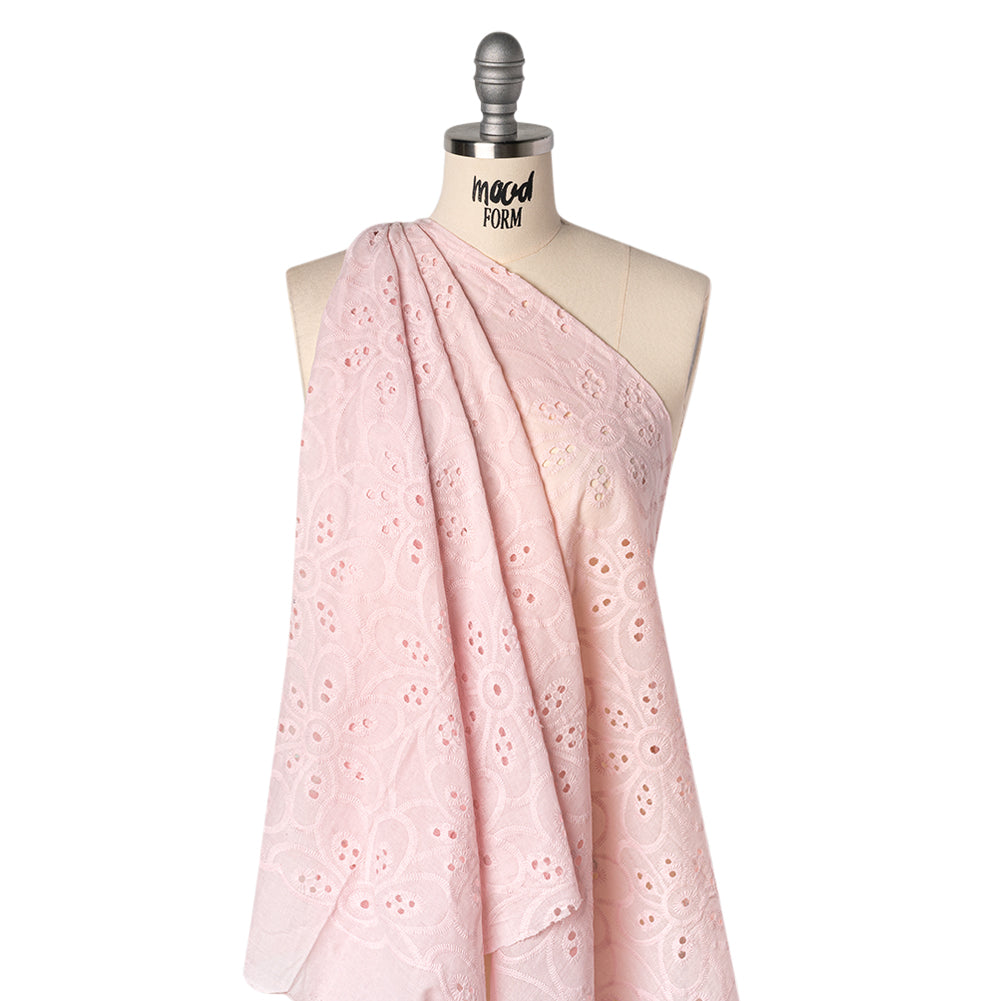 Embroidered Eyelet Cotton Voile - Baby Pink Big Flowers - Naomi Collection Embroidered Eyelet Cotton Voile - Baby Pink Big Flowers - Naomi Collection