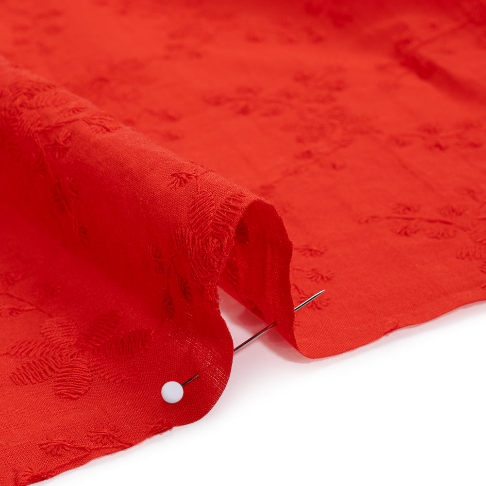 Embroidered Eyelet Cotton Voile - Red Flowers on Branches - Naomi Collection Embroidered Eyelet Cotton Voile - Red Flowers on Branches - Naomi Collection
