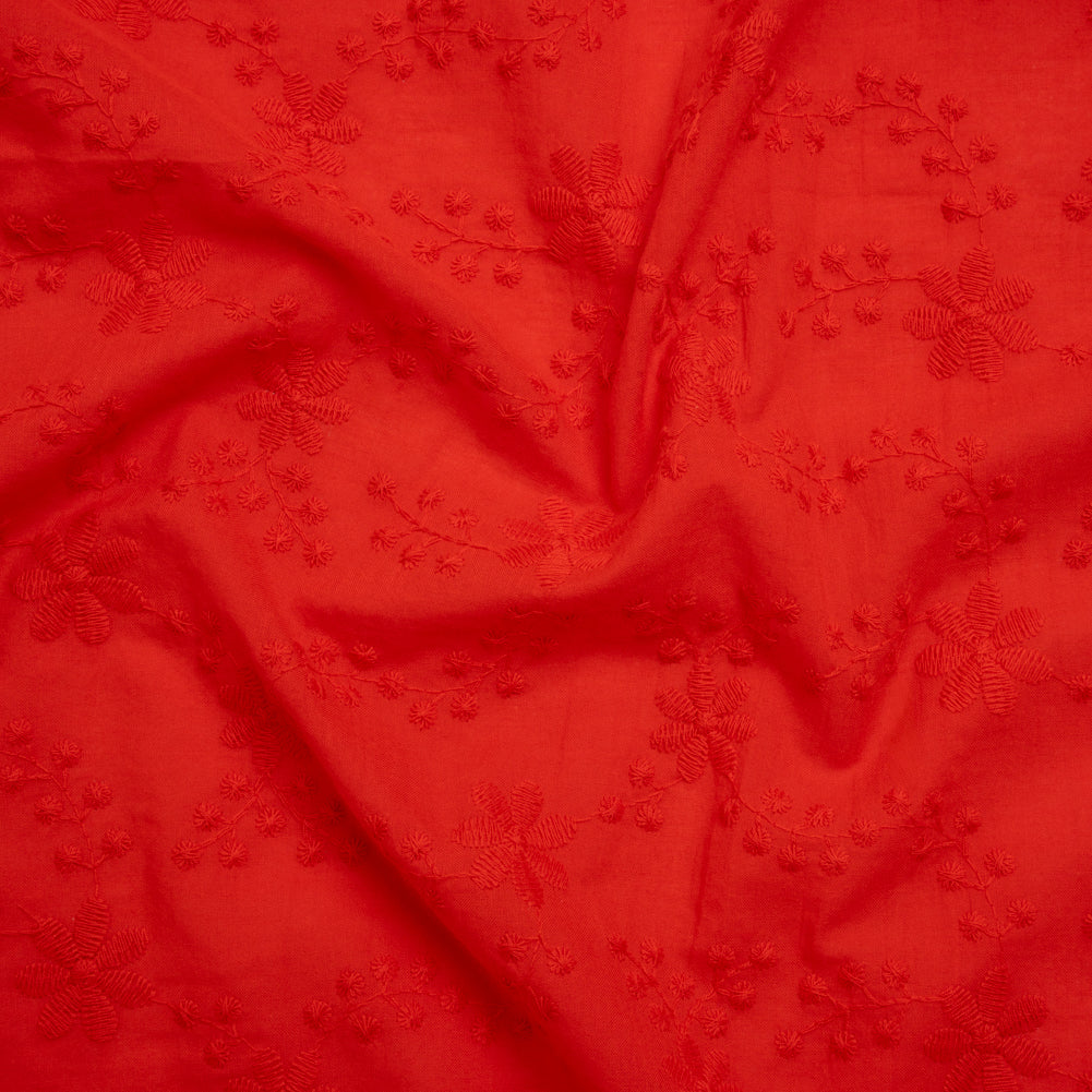 Embroidered Eyelet Cotton Voile - Red Flowers on Branches - Naomi Collection Embroidered Eyelet Cotton Voile - Red Flowers on Branches - Naomi Collection