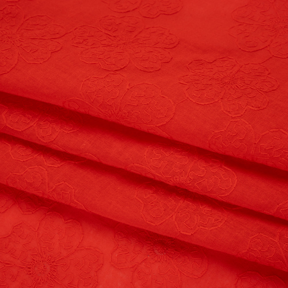Embroidered Eyelet Cotton Voile - Red Big Tossed Flowers - Naomi Collection Embroidered Eyelet Cotton Voile - Red Big Tossed Flowers - Naomi Collection