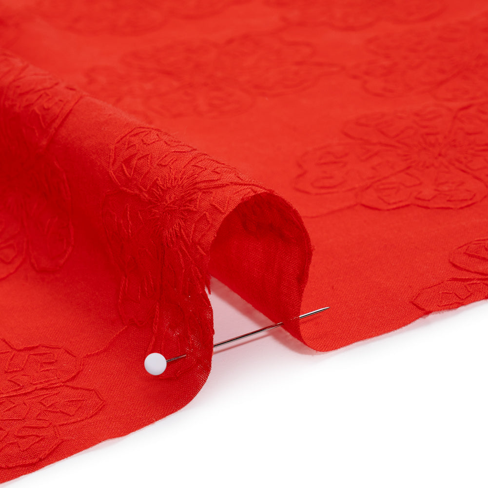 Embroidered Eyelet Cotton Voile - Red Big Tossed Flowers - Naomi Collection Embroidered Eyelet Cotton Voile - Red Big Tossed Flowers - Naomi Collection