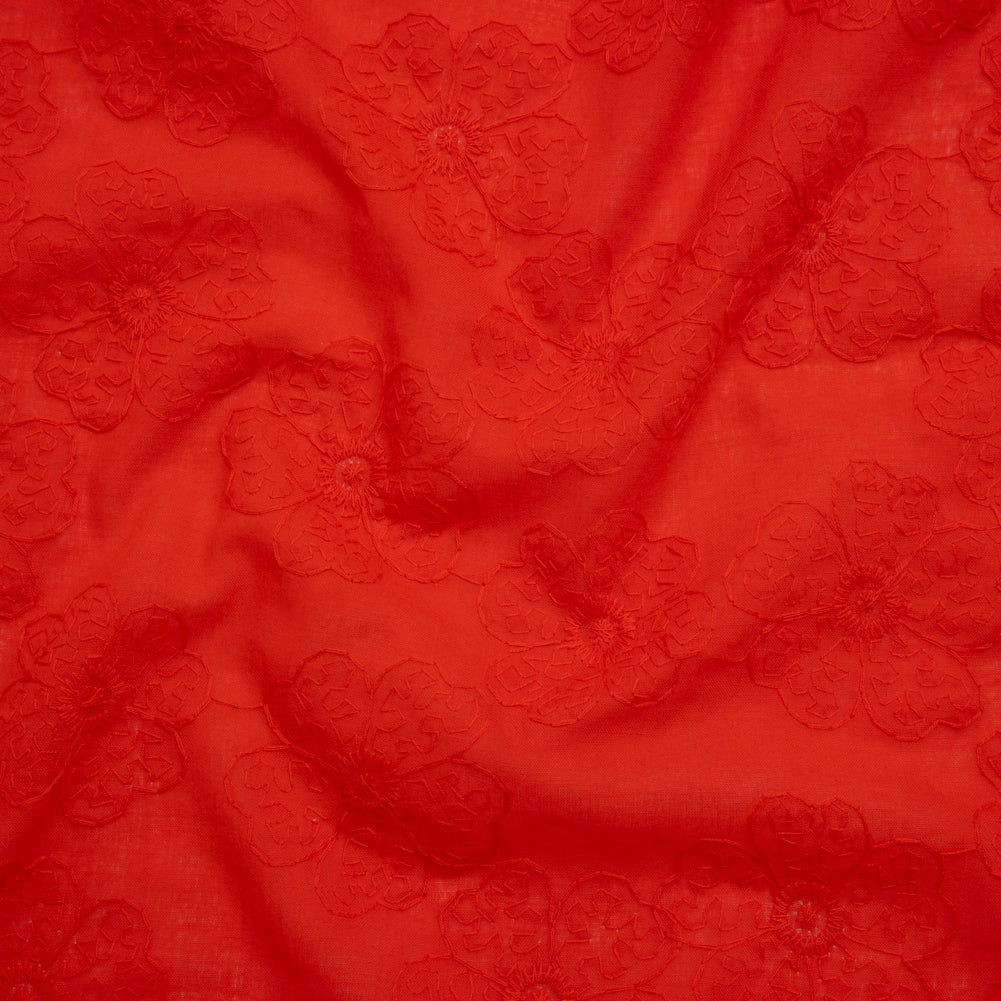 Embroidered Eyelet Cotton Voile - Red Big Tossed Flowers - Naomi Collection Embroidered Eyelet Cotton Voile - Red Big Tossed Flowers - Naomi Collection