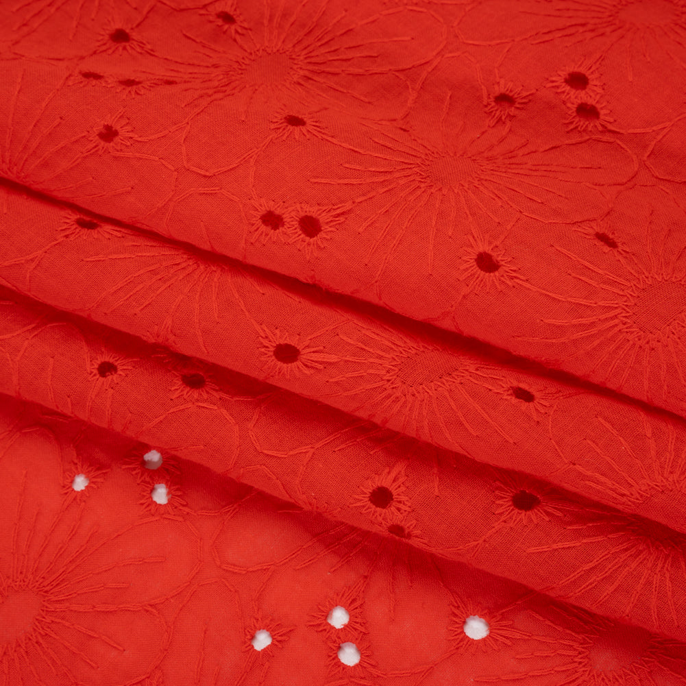 Embroidered Eyelet Cotton Voile - Red All-Over Flowers - Naomi Collection Embroidered Eyelet Cotton Voile - Red All-Over Flowers - Naomi Collection