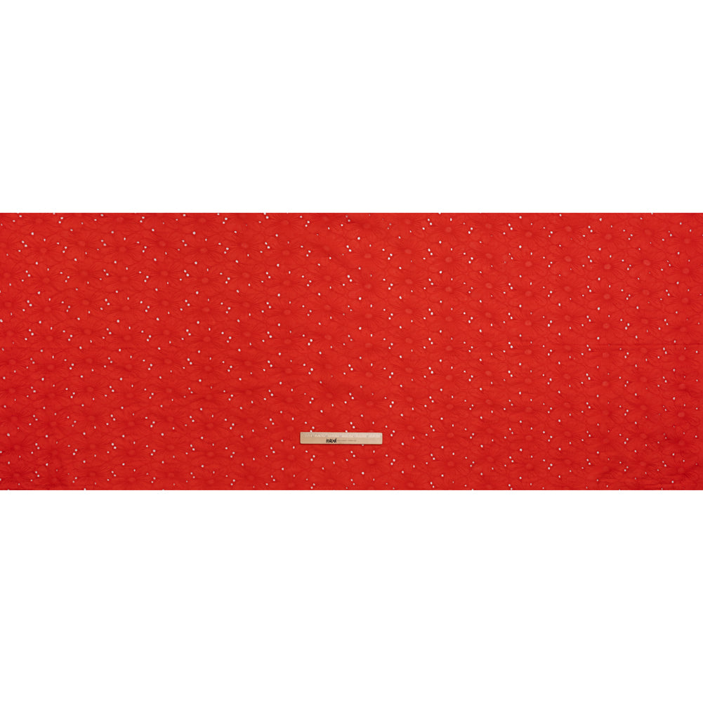 Embroidered Eyelet Cotton Voile - Red All-Over Flowers - Naomi Collection Embroidered Eyelet Cotton Voile - Red All-Over Flowers - Naomi Collection