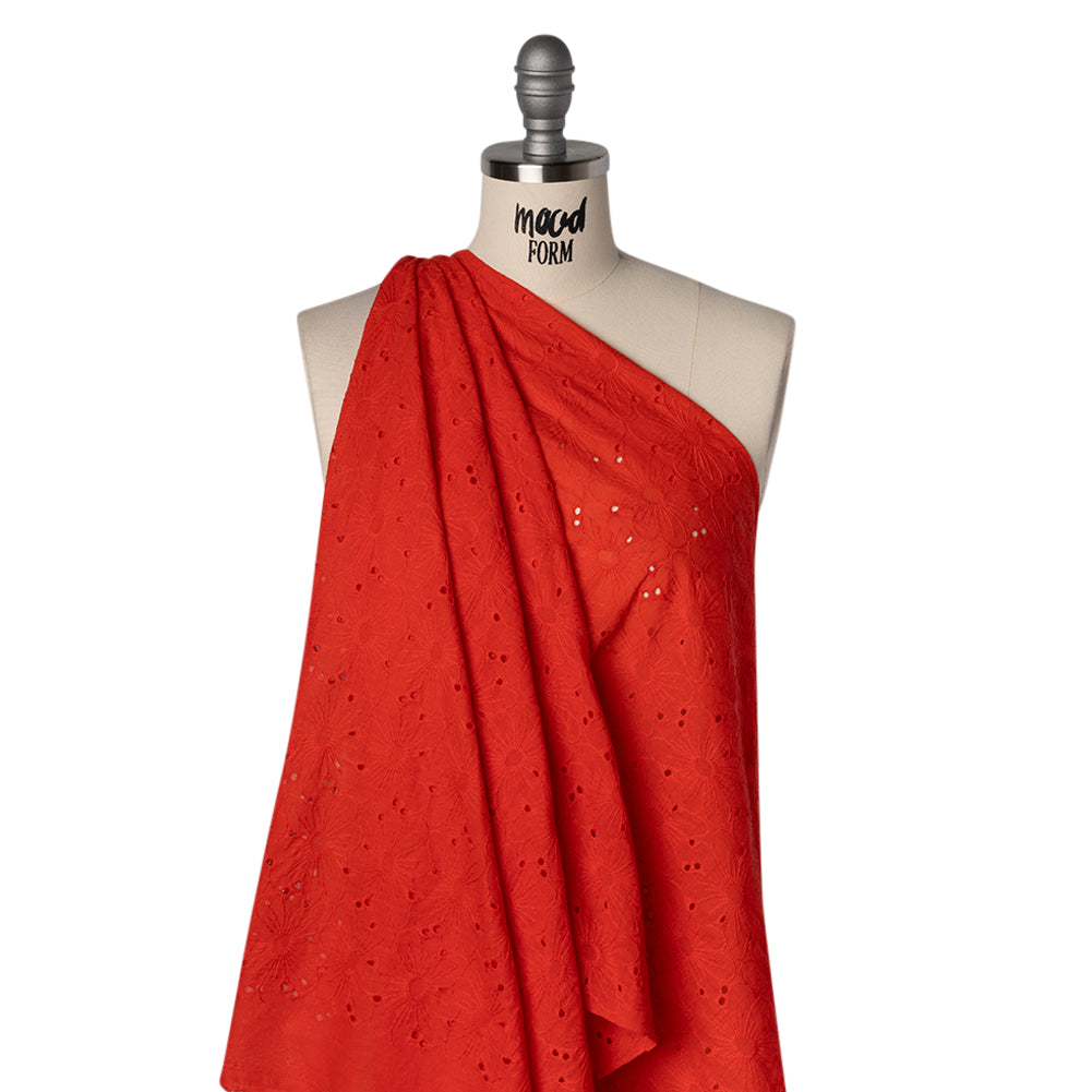 Embroidered Eyelet Cotton Voile - Red All-Over Flowers - Naomi Collection Embroidered Eyelet Cotton Voile - Red All-Over Flowers - Naomi Collection