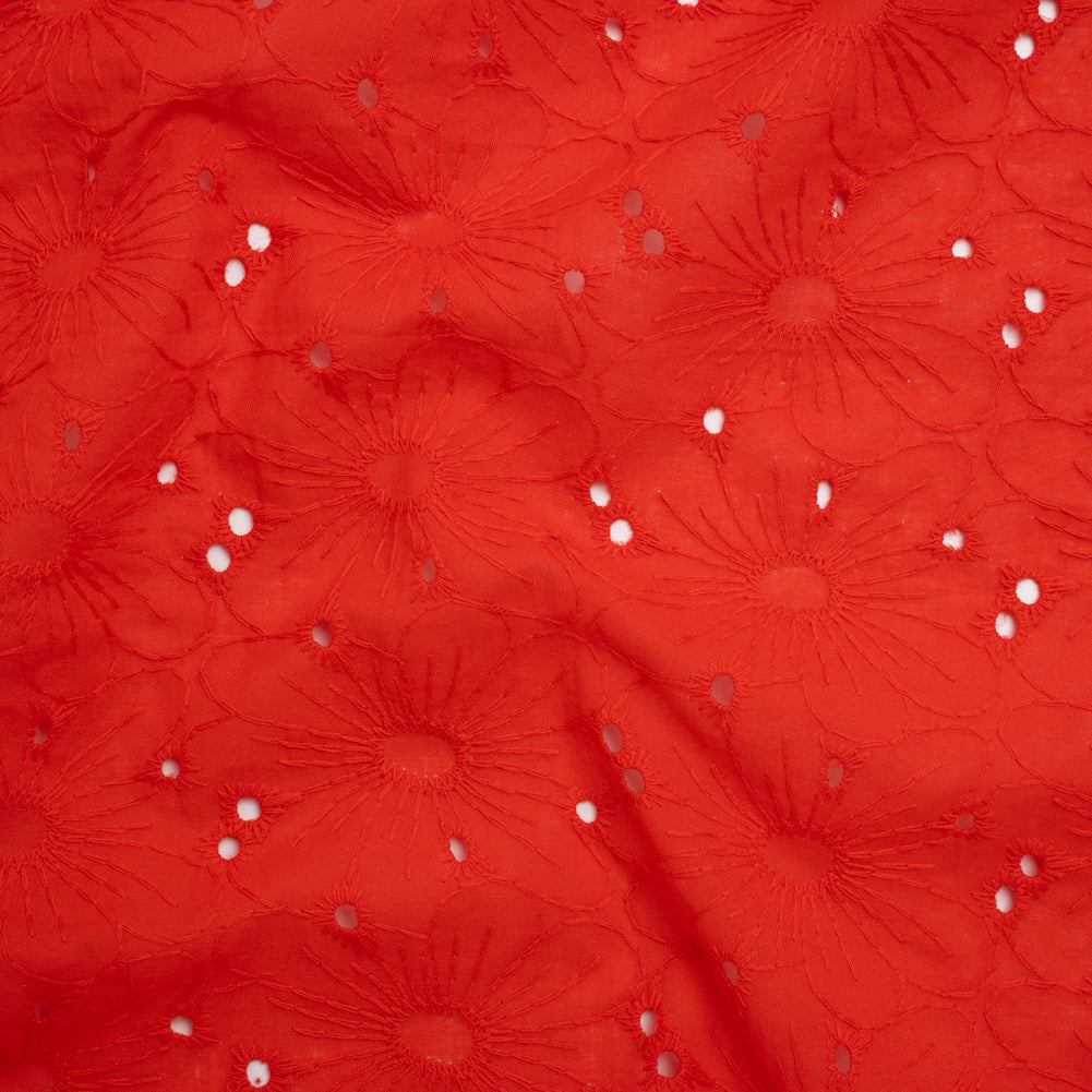 Embroidered Eyelet Cotton Voile - Red All-Over Flowers - Naomi Collection Embroidered Eyelet Cotton Voile - Red All-Over Flowers - Naomi Collection