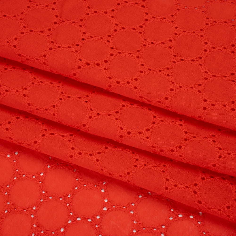 Embroidered Eyelet Cotton Voile - Red Circles of Circles - Naomi Collection Embroidered Eyelet Cotton Voile - Red Circles of Circles - Naomi Collection