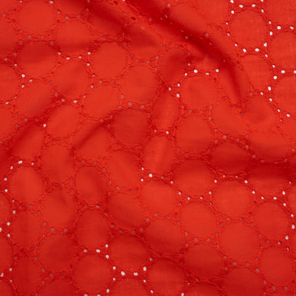 Embroidered Eyelet Cotton Voile - Red Circles of Circles - Naomi Collection Embroidered Eyelet Cotton Voile - Red Circles of Circles - Naomi Collection