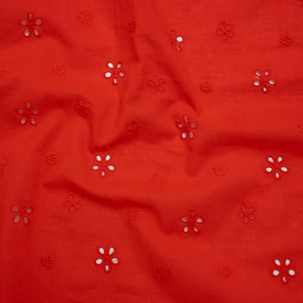 Embroidered Eyelet Cotton Voile - Red Floating Flowers - Naomi Collection Embroidered Eyelet Cotton Voile - Red Floating Flowers - Naomi Collection