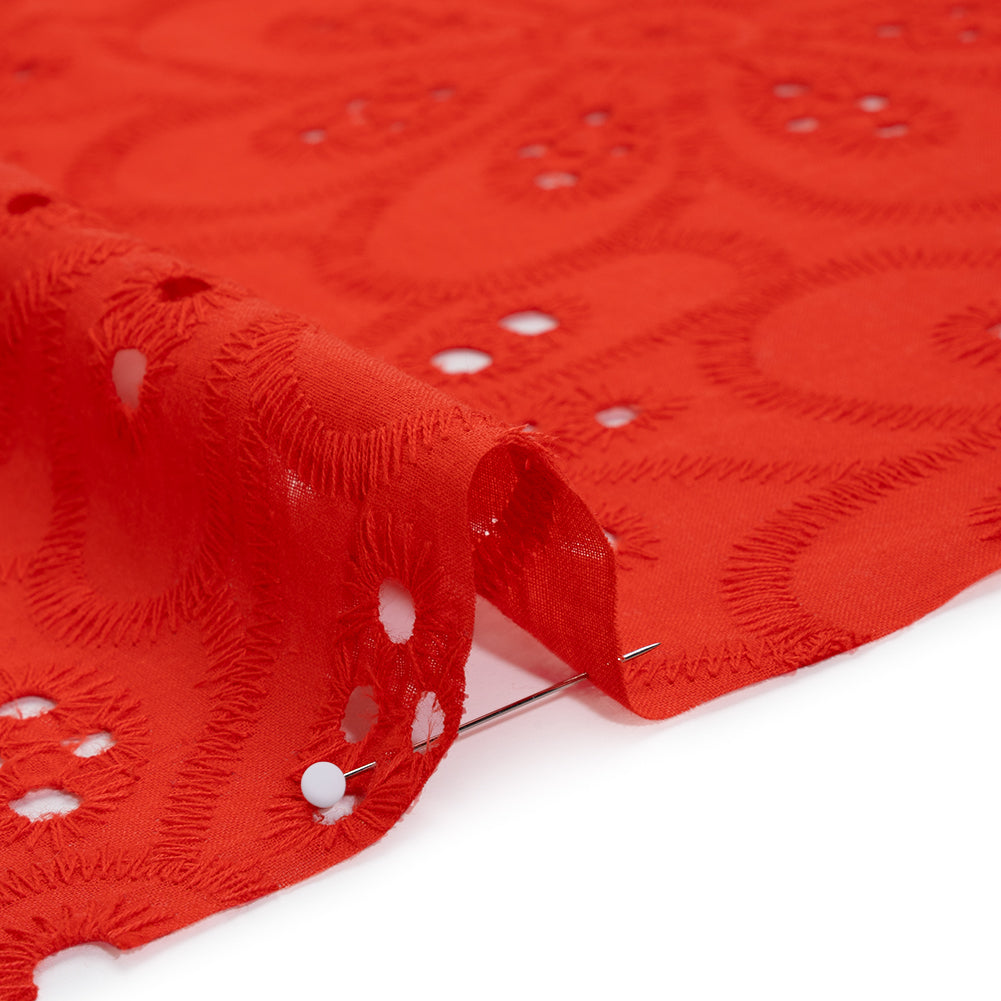 Embroidered Eyelet Cotton Voile - Red Big Flowers - Naomi Collection Embroidered Eyelet Cotton Voile - Red Big Flowers - Naomi Collection