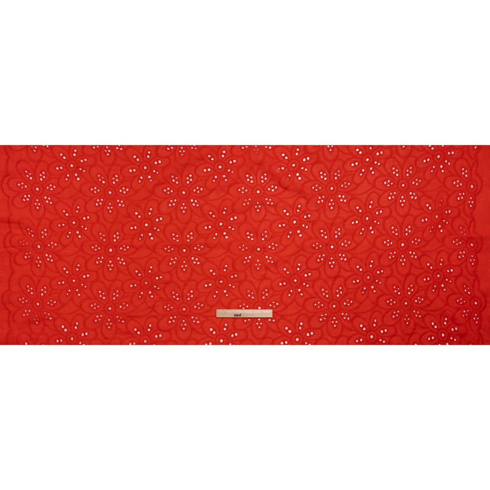 Embroidered Eyelet Cotton Voile - Red Big Flowers - Naomi Collection Embroidered Eyelet Cotton Voile - Red Big Flowers - Naomi Collection