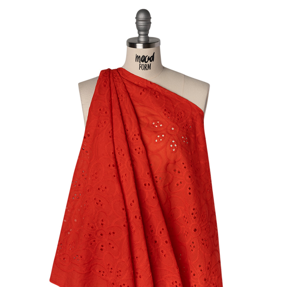 Embroidered Eyelet Cotton Voile - Red Big Flowers - Naomi Collection Embroidered Eyelet Cotton Voile - Red Big Flowers - Naomi Collection