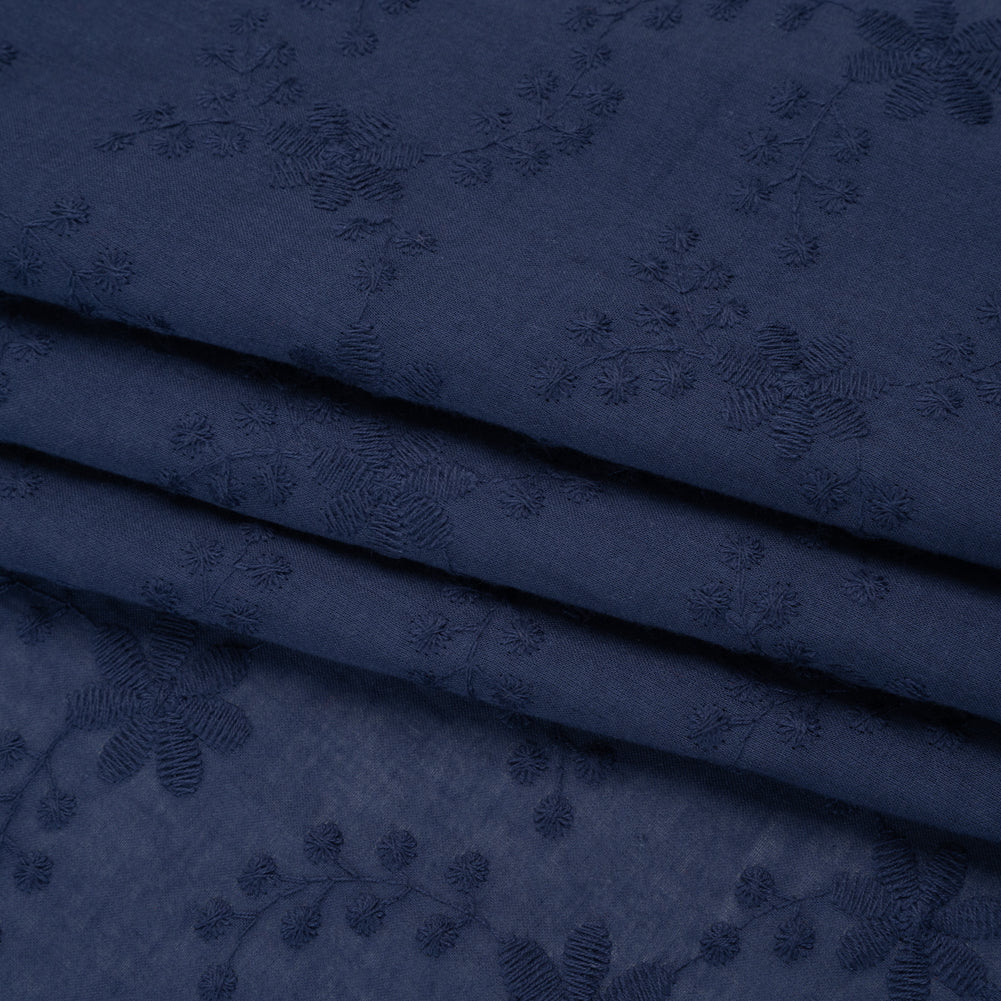 Embroidered Eyelet Cotton Voile - Medieval Blue Flowers on Branches - Naomi Collection Embroidered Eyelet Cotton Voile - Medieval Blue Flowers on Branches - Naomi Collection