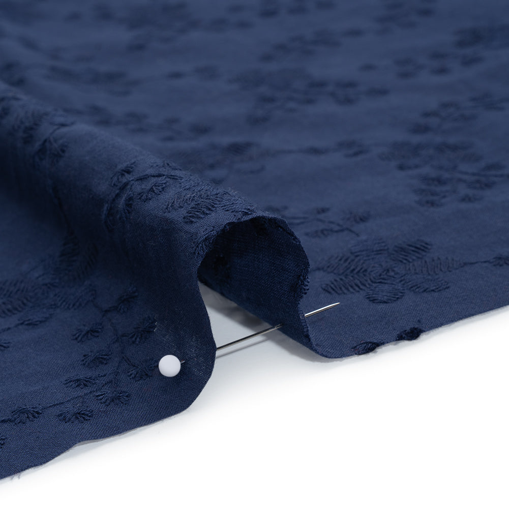 Embroidered Eyelet Cotton Voile - Medieval Blue Flowers on Branches - Naomi Collection Embroidered Eyelet Cotton Voile - Medieval Blue Flowers on Branches - Naomi Collection