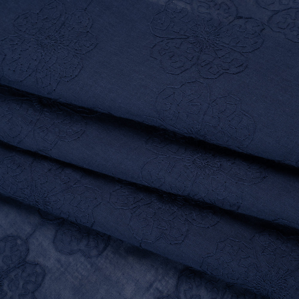 Embroidered Eyelet Cotton Voile - Medieval Blue Big Tossed Flowers - Naomi Collection Embroidered Eyelet Cotton Voile - Medieval Blue Big Tossed Flowers - Naomi Collection
