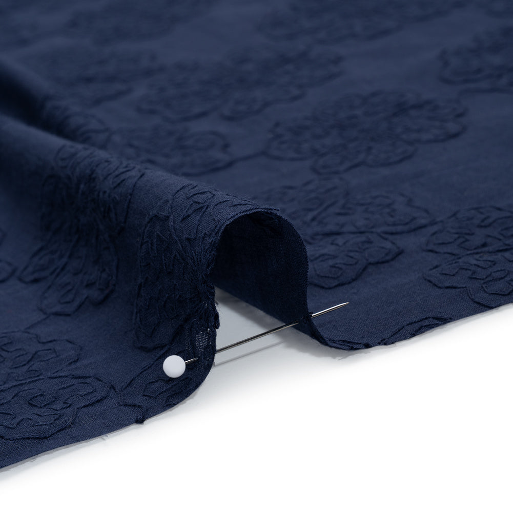 Embroidered Eyelet Cotton Voile - Medieval Blue Big Tossed Flowers - Naomi Collection Embroidered Eyelet Cotton Voile - Medieval Blue Big Tossed Flowers - Naomi Collection