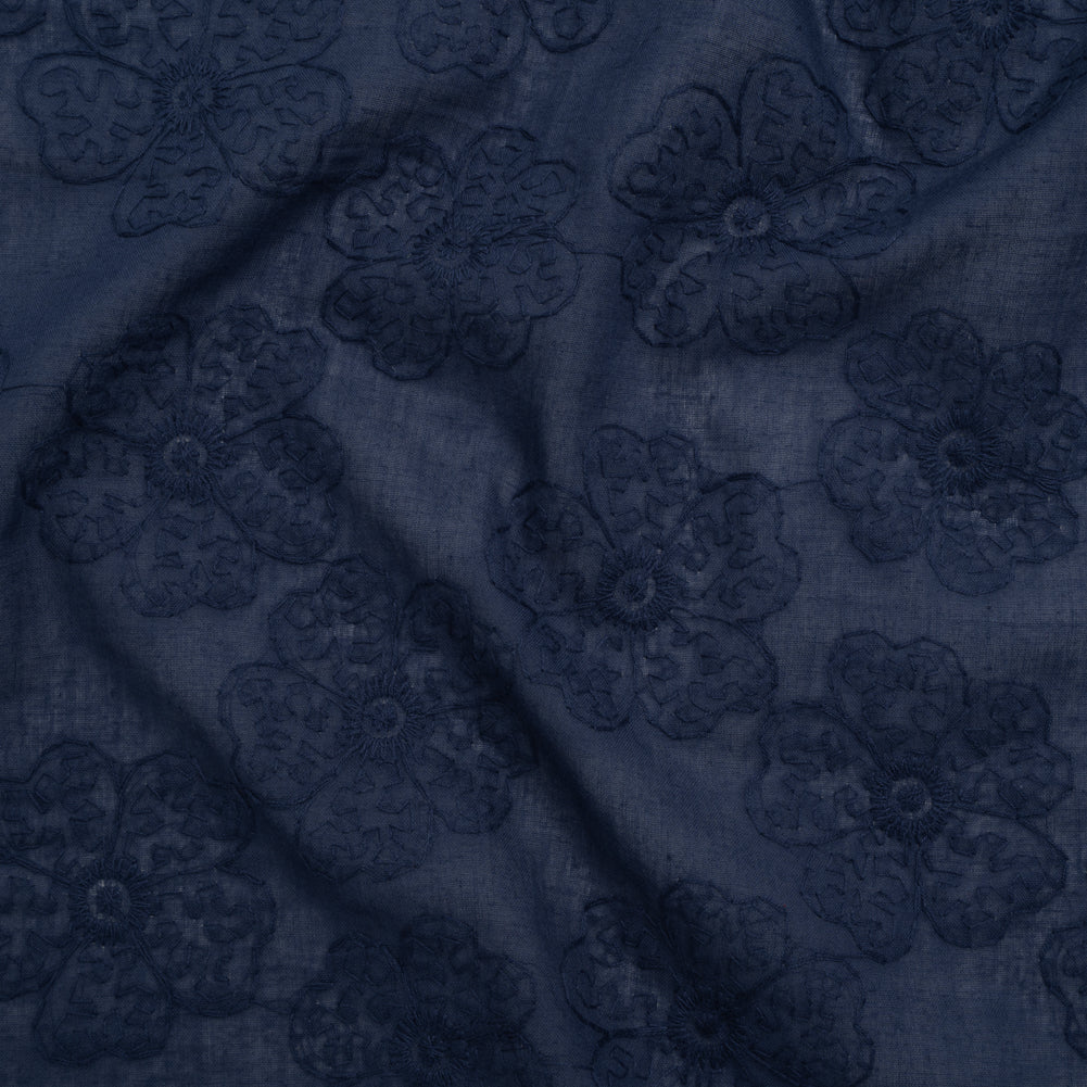 Embroidered Eyelet Cotton Voile - Medieval Blue Big Tossed Flowers - Naomi Collection Embroidered Eyelet Cotton Voile - Medieval Blue Big Tossed Flowers - Naomi Collection