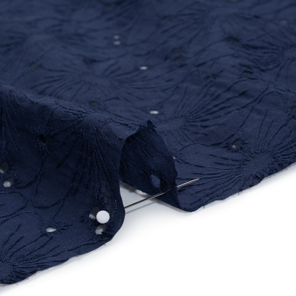 Embroidered Eyelet Cotton Voile - Medieval Blue All-Over Flowers - Naomi Collection Embroidered Eyelet Cotton Voile - Medieval Blue All-Over Flowers - Naomi Collection