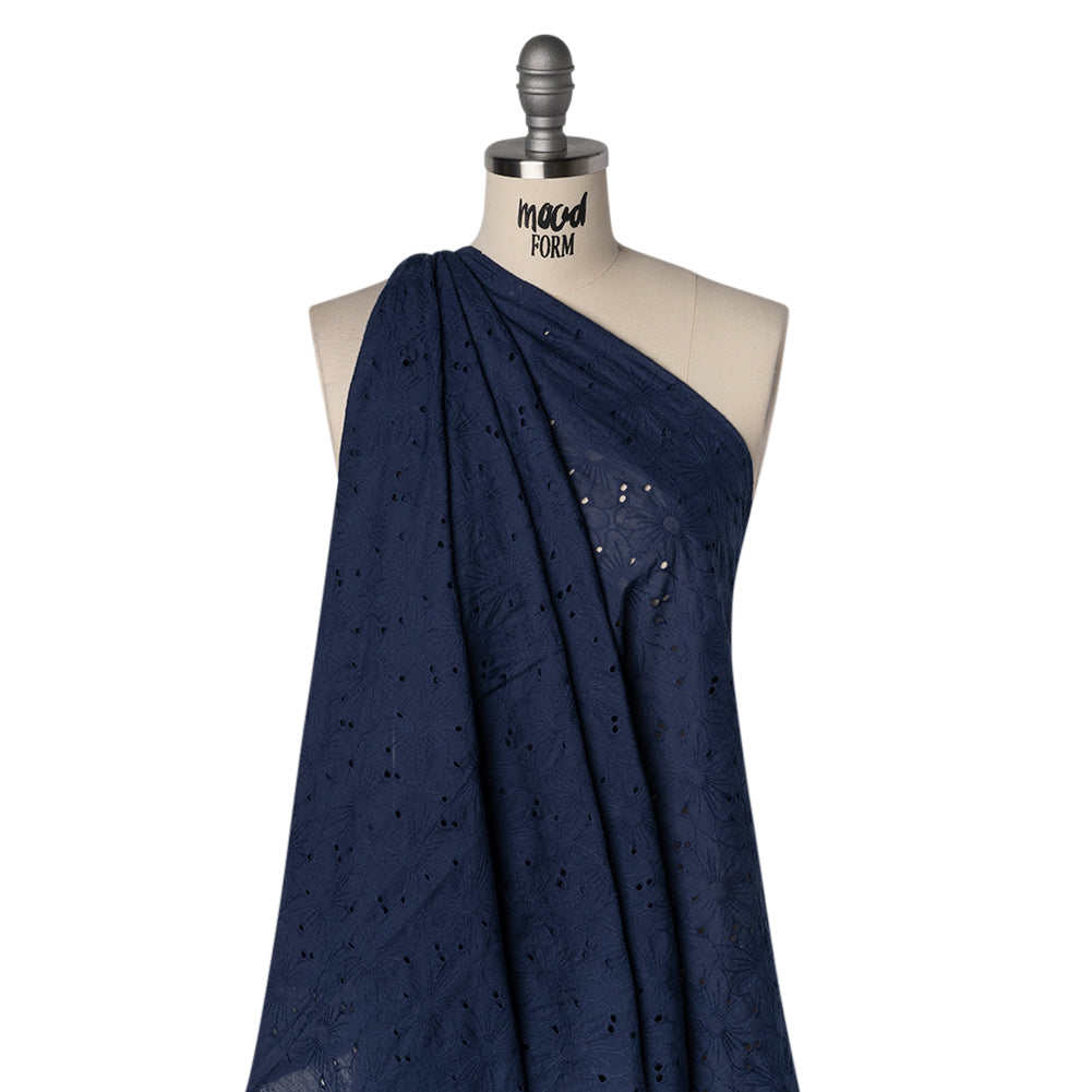 Embroidered Eyelet Cotton Voile - Medieval Blue All-Over Flowers - Naomi Collection Embroidered Eyelet Cotton Voile - Medieval Blue All-Over Flowers - Naomi Collection