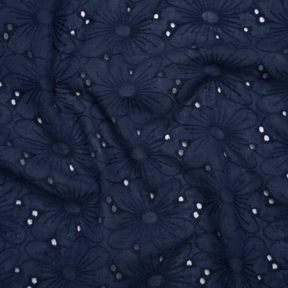 Embroidered Eyelet Cotton Voile - Medieval Blue All-Over Flowers - Naomi Collection Embroidered Eyelet Cotton Voile - Medieval Blue All-Over Flowers - Naomi Collection