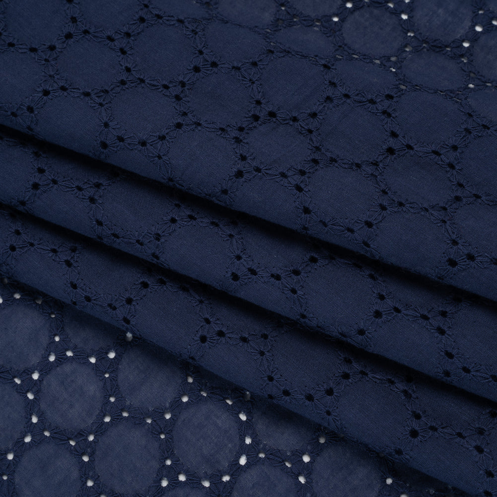 Embroidered Eyelet Cotton Voile - Medieval Blue Circles of Circles - Naomi Collection Embroidered Eyelet Cotton Voile - Medieval Blue Circles of Circles - Naomi Collection