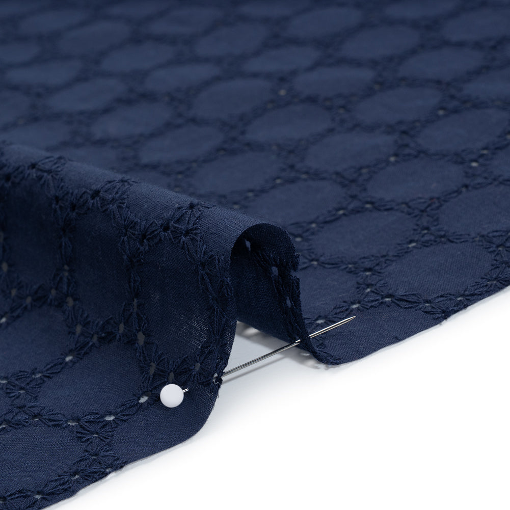 Embroidered Eyelet Cotton Voile - Medieval Blue Circles of Circles - Naomi Collection Embroidered Eyelet Cotton Voile - Medieval Blue Circles of Circles - Naomi Collection