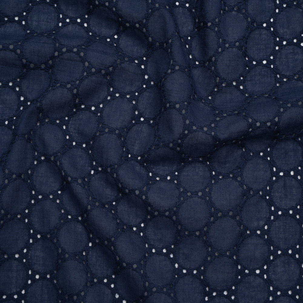Embroidered Eyelet Cotton Voile - Medieval Blue Circles of Circles - Naomi Collection Embroidered Eyelet Cotton Voile - Medieval Blue Circles of Circles - Naomi Collection