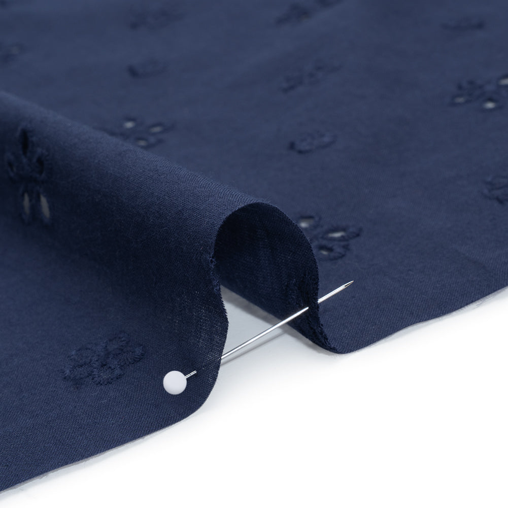 Embroidered Eyelet Cotton Voile - Medieval Blue Floating Flowers - Naomi Collection Embroidered Eyelet Cotton Voile - Medieval Blue Floating Flowers - Naomi Collection