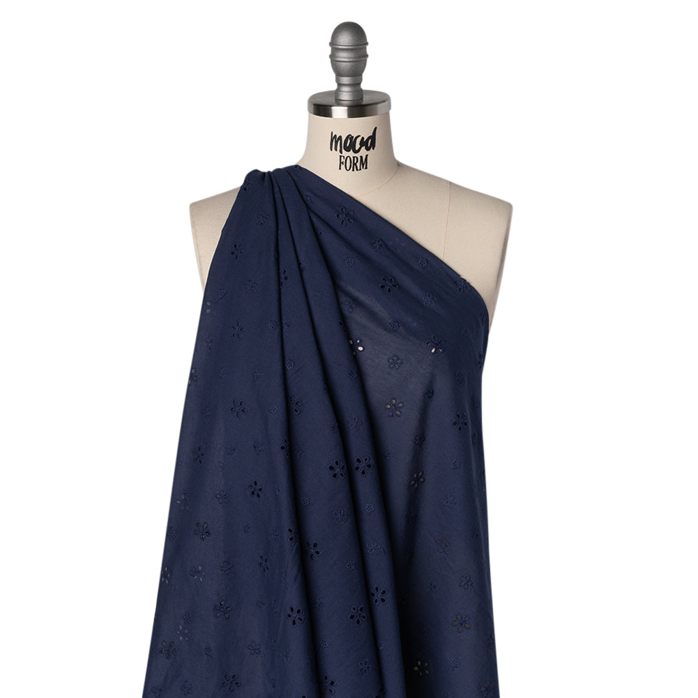 Embroidered Eyelet Cotton Voile - Medieval Blue Floating Flowers - Naomi Collection Embroidered Eyelet Cotton Voile - Medieval Blue Floating Flowers - Naomi Collection