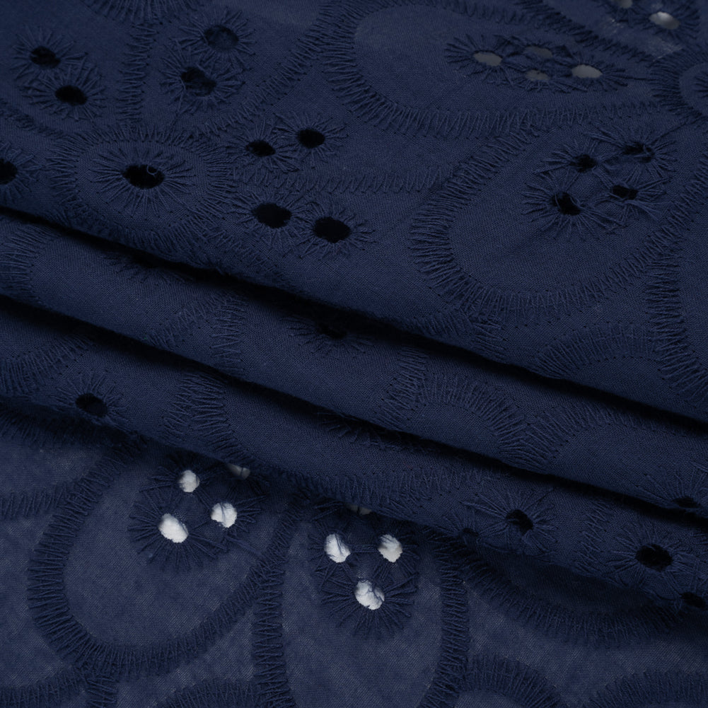 Embroidered Eyelet Cotton Voile - Medieval Blue Big Flowers - Naomi Collection Embroidered Eyelet Cotton Voile - Medieval Blue Big Flowers - Naomi Collection